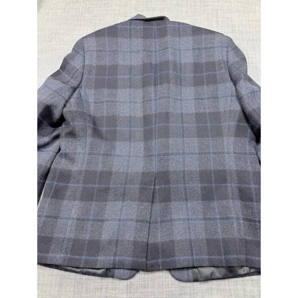 Lauren Ralph Lauren 100% Wool Plaid Blazer Sport Coat Blue Navy Mens Sz 46R